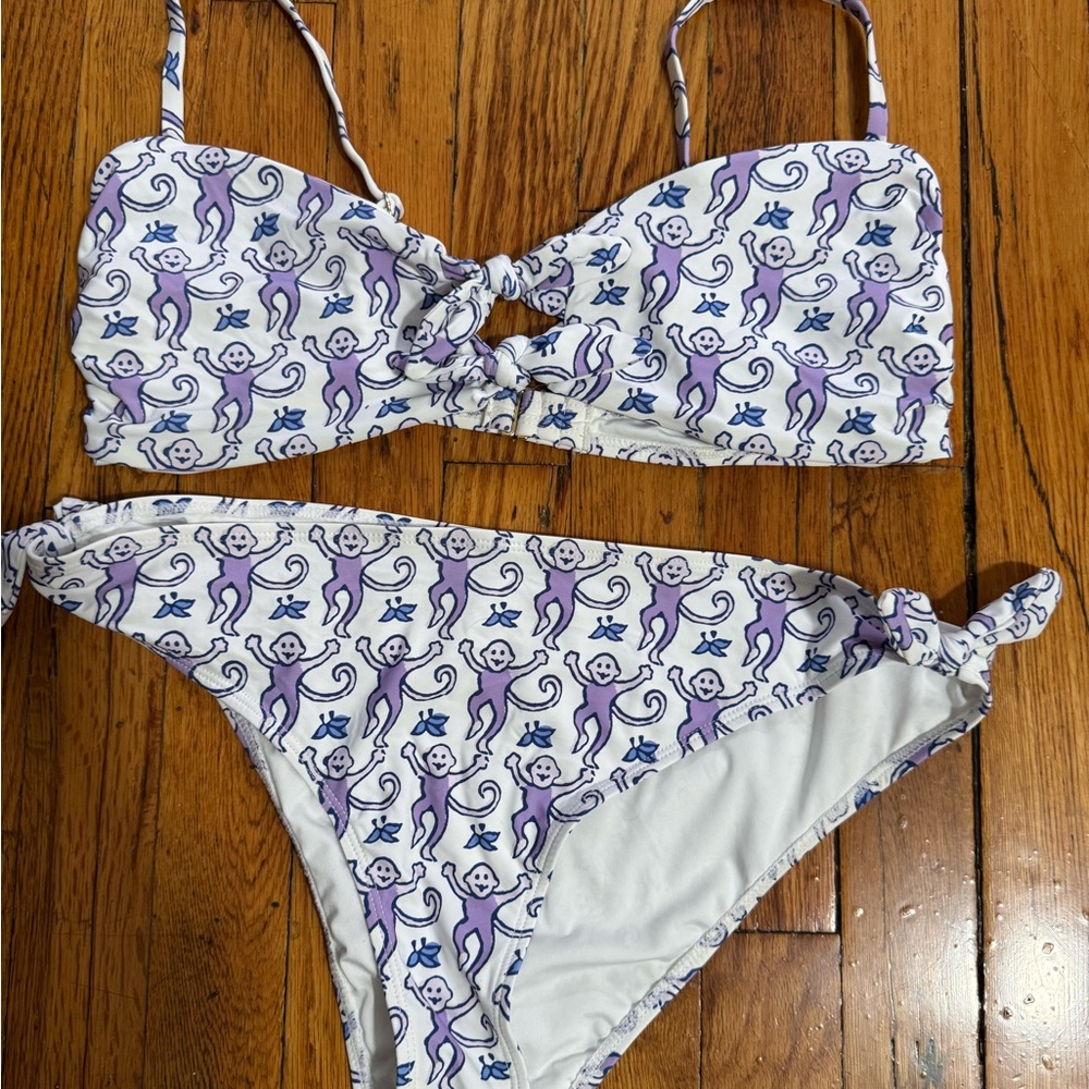 Roller Rabbit Purple and White Monkey Print Bikini